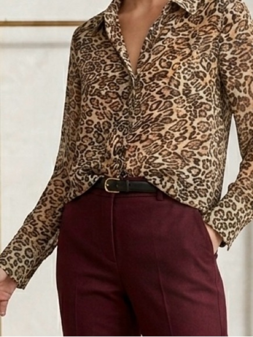 INC International Concepts Leopard Print Button-Down Shirt - Beige/Black